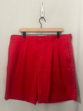 Oxford Golf Mens Red Pleated Cotton Shorts 8” Size 38